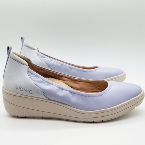 Vionic Women's Jacey Wedge Heel Size 10 Slip On Comfort Blue Haze Leather/Nubuck - Picture 10 of 16